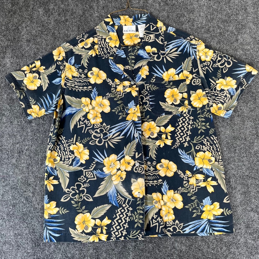 Bobbie Brooks Womens Medium Tropical Hibiscus Floral Button Down Shirt vintage